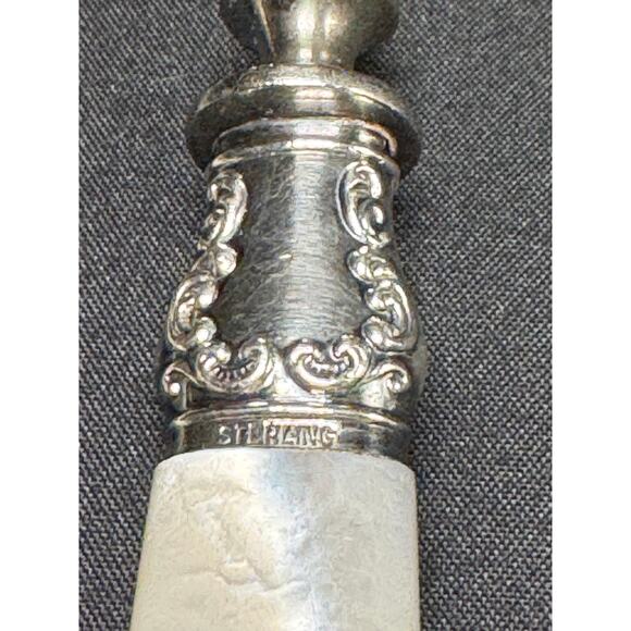 Antique Sterling Silver Carving Knife & Fork Set – Mother of Pearl Handles - Picture 3 of 9